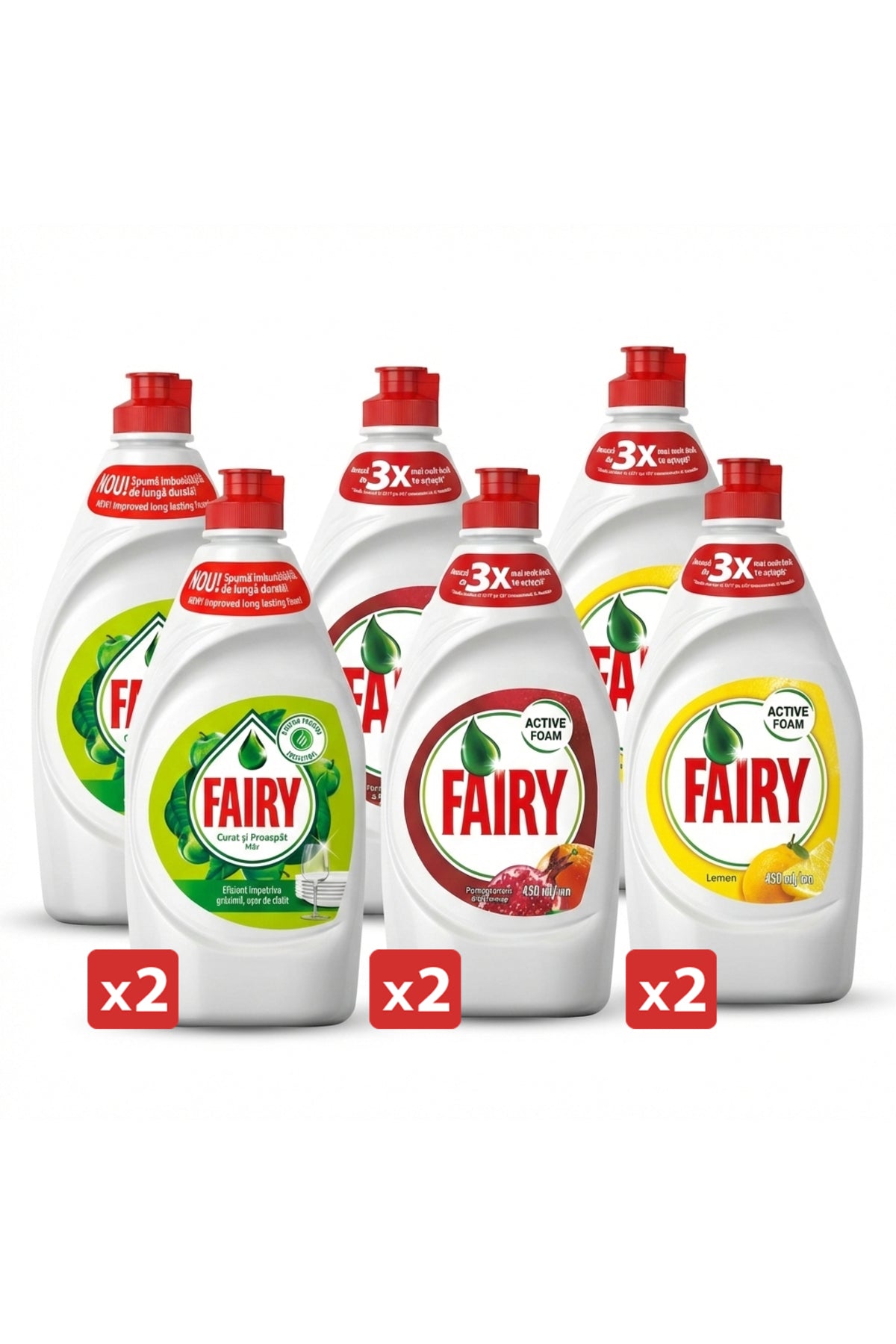 Liquid Dishwashing 6x 450ml ALL PACK. Lemon - Apple - Pomegranate
