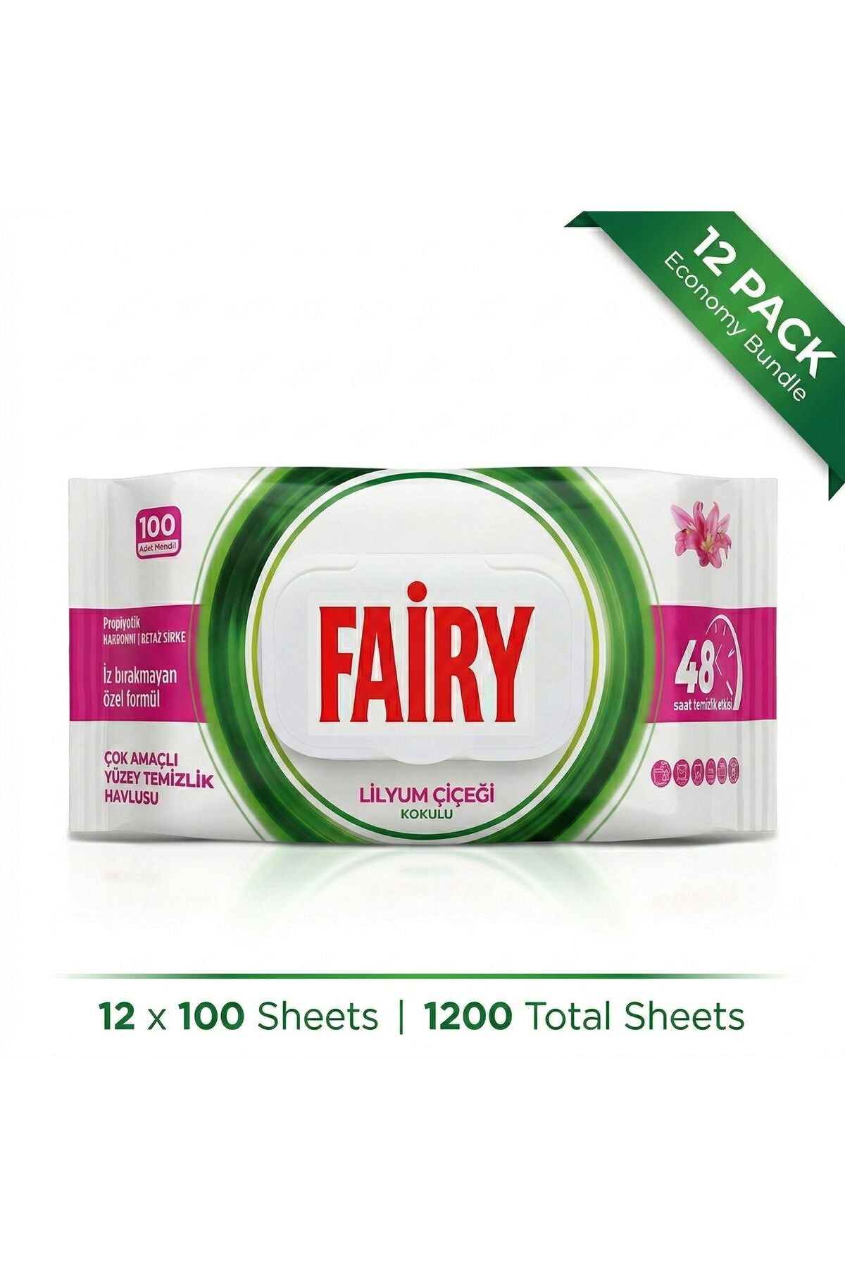 Surface Cleaning Wipes, Lily Flower Scent, 12 Pack (100 Wipes Each - Total 1200 Wipes)