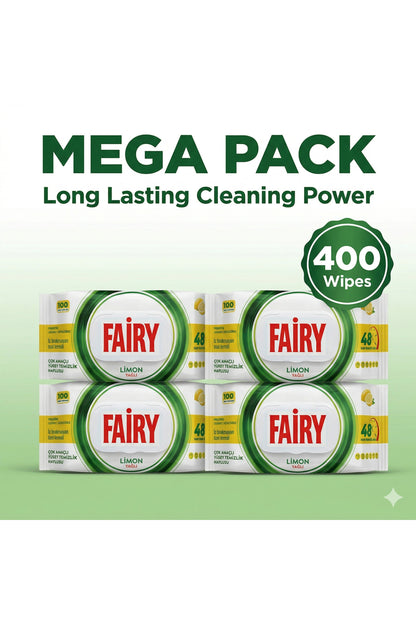 Lemon Scented Surface Cleaning Wipes x4 Pack (Total 400 Wipes)
