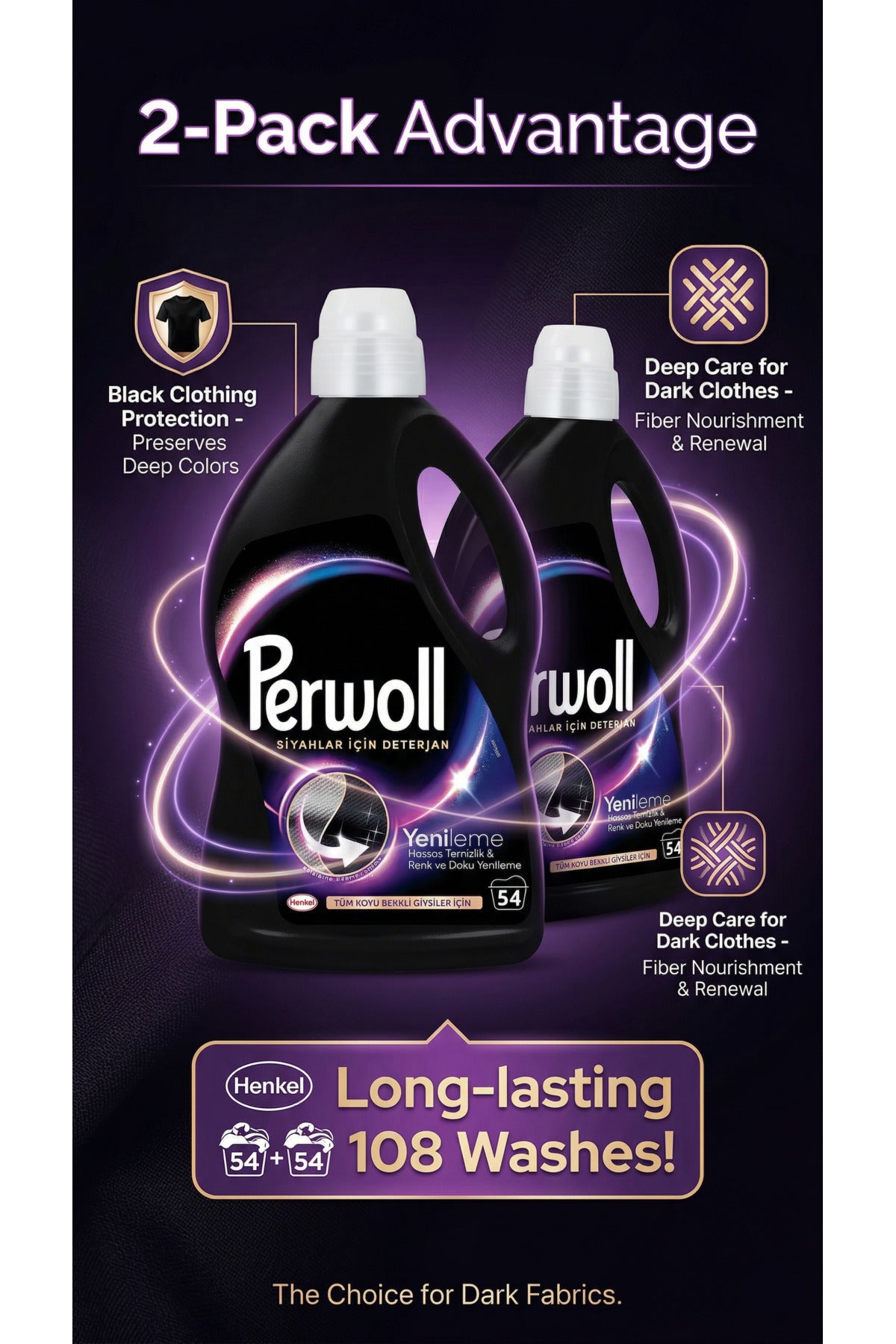 Black 2Pack Liquid Detergent 2x 2.97L 108 Washes, Deep Black Care & Fabric Protection