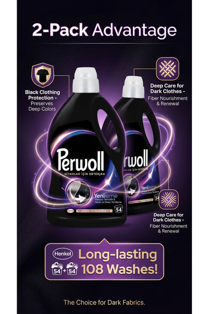 Black 2Pack Liquid Detergent 2x 2.97L 108 Washes, Deep Black Care & Fabric Protection