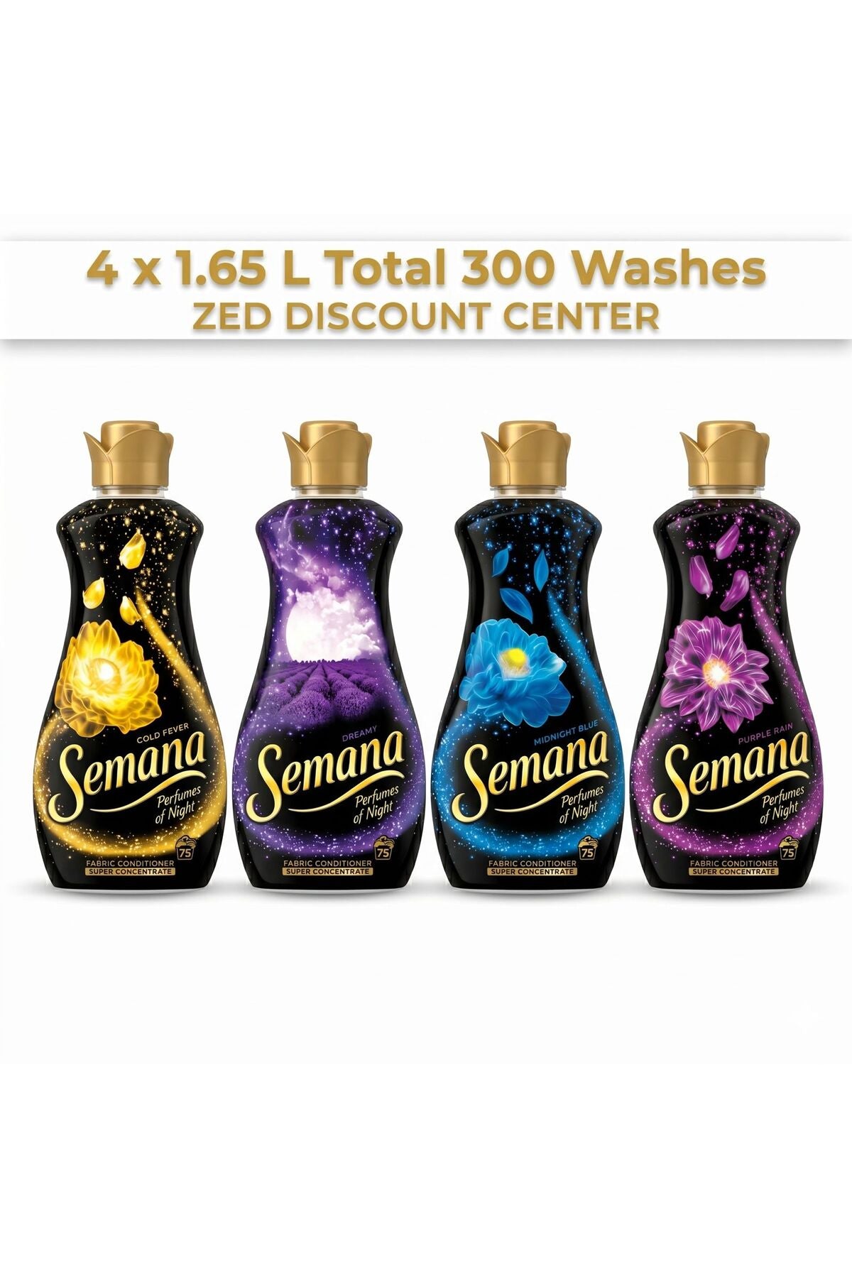 Fabric Conditioner 4 x 1.65L (Midnight Blue + Dreamy + Gold Fever + Purple Rain)