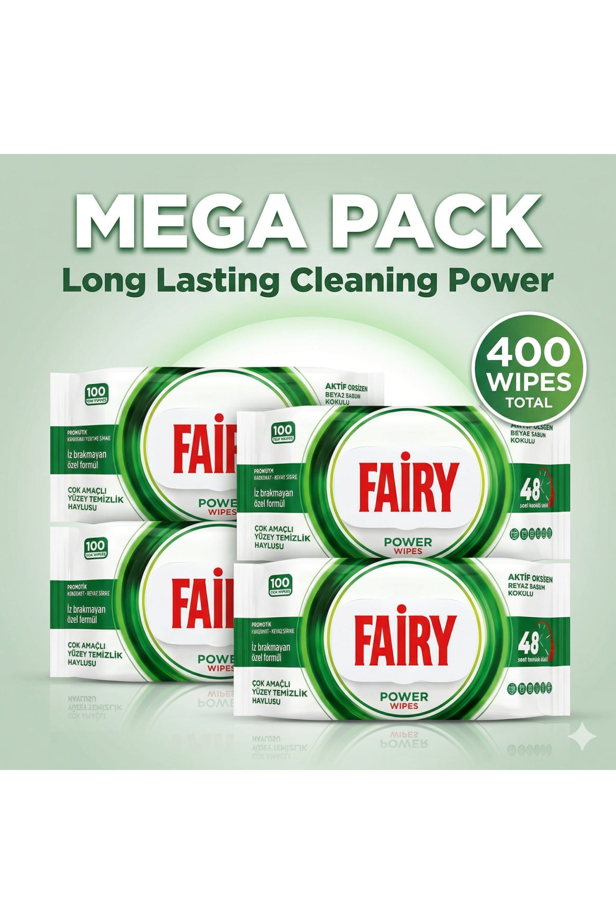 Surface Cleaning Power Wipes x4 Pack (Total 400 Wipes)