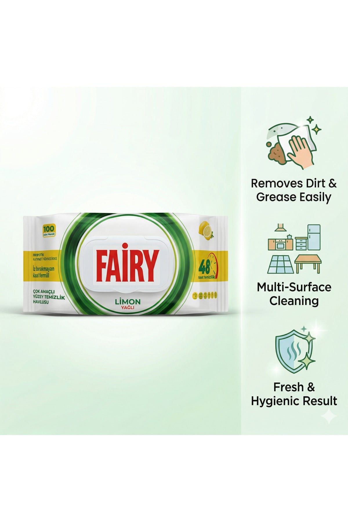 Lemon Scented Surface Cleaning Wipes x4 Pack (Total 400 Wipes)