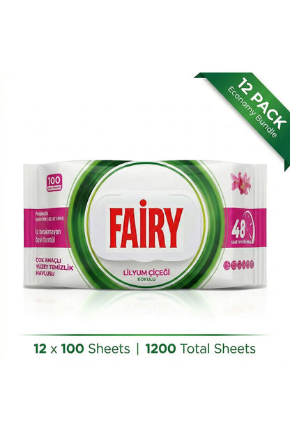 Surface Cleaning Wipes, Lily Flower Scent, 12 Pack (100 Wipes Each - Total 1200 Wipes)