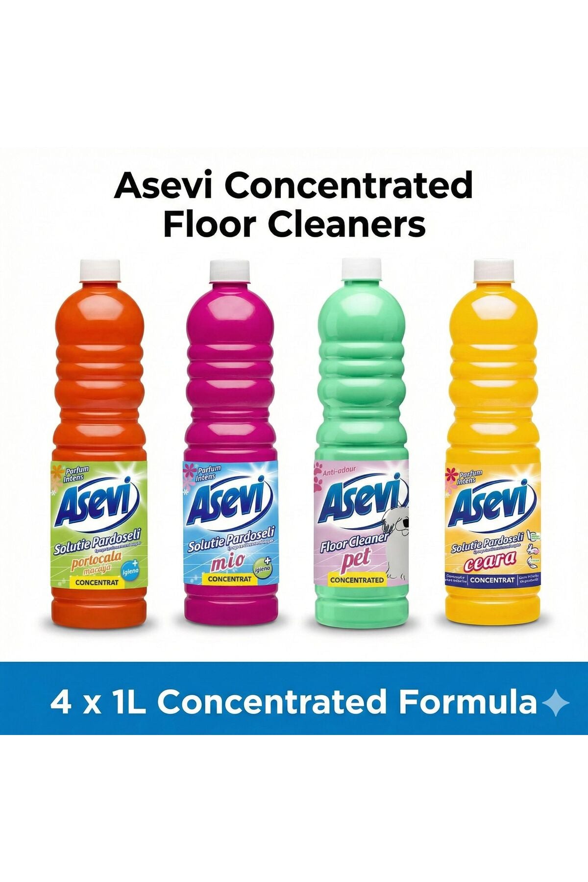 Orange Floor Cleaner 1L + Floor Wax Solution 1L + Pet Floor Cleaner 1L + Mio Floor Cleaner 1L