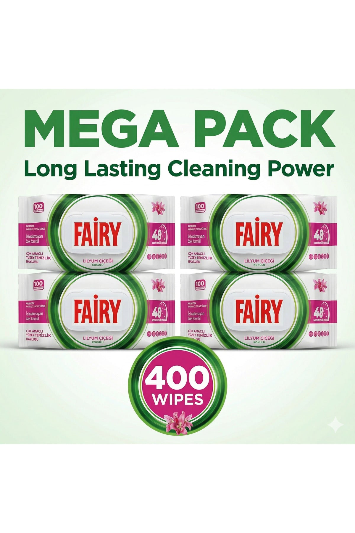 Surface Cleaning Wipes, Lily Flower Design x4 Pack (Total 400 wipes)