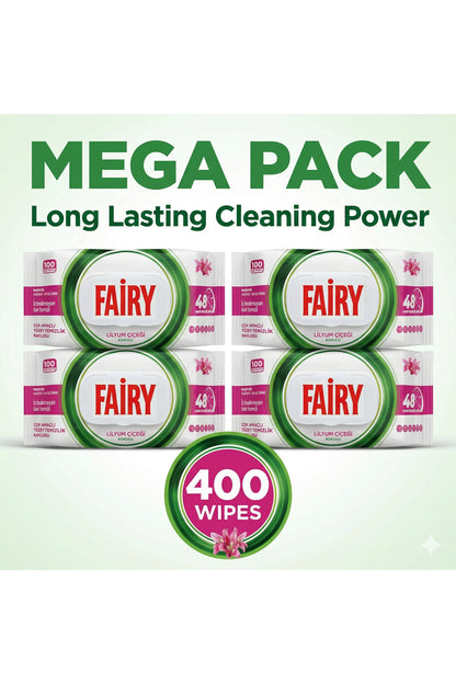 Surface Cleaning Wipes, Lily Flower Design x4 Pack (Total 400 wipes)