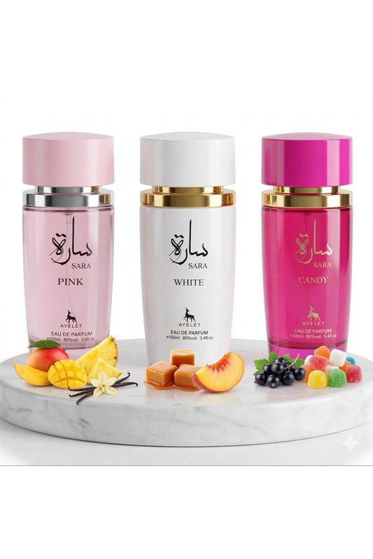 Set of 3 Oriental Perfumes for Women100ML - Sara Pink + Sara White + Sara Candy