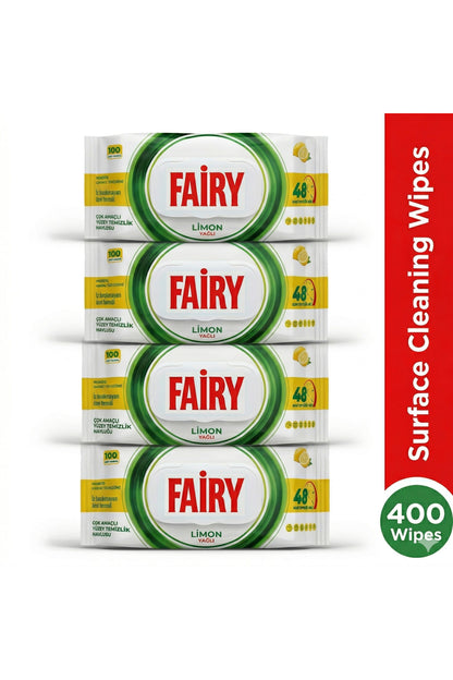 Lemon Scented Surface Cleaning Wipes x4 Pack (Total 400 Wipes)
